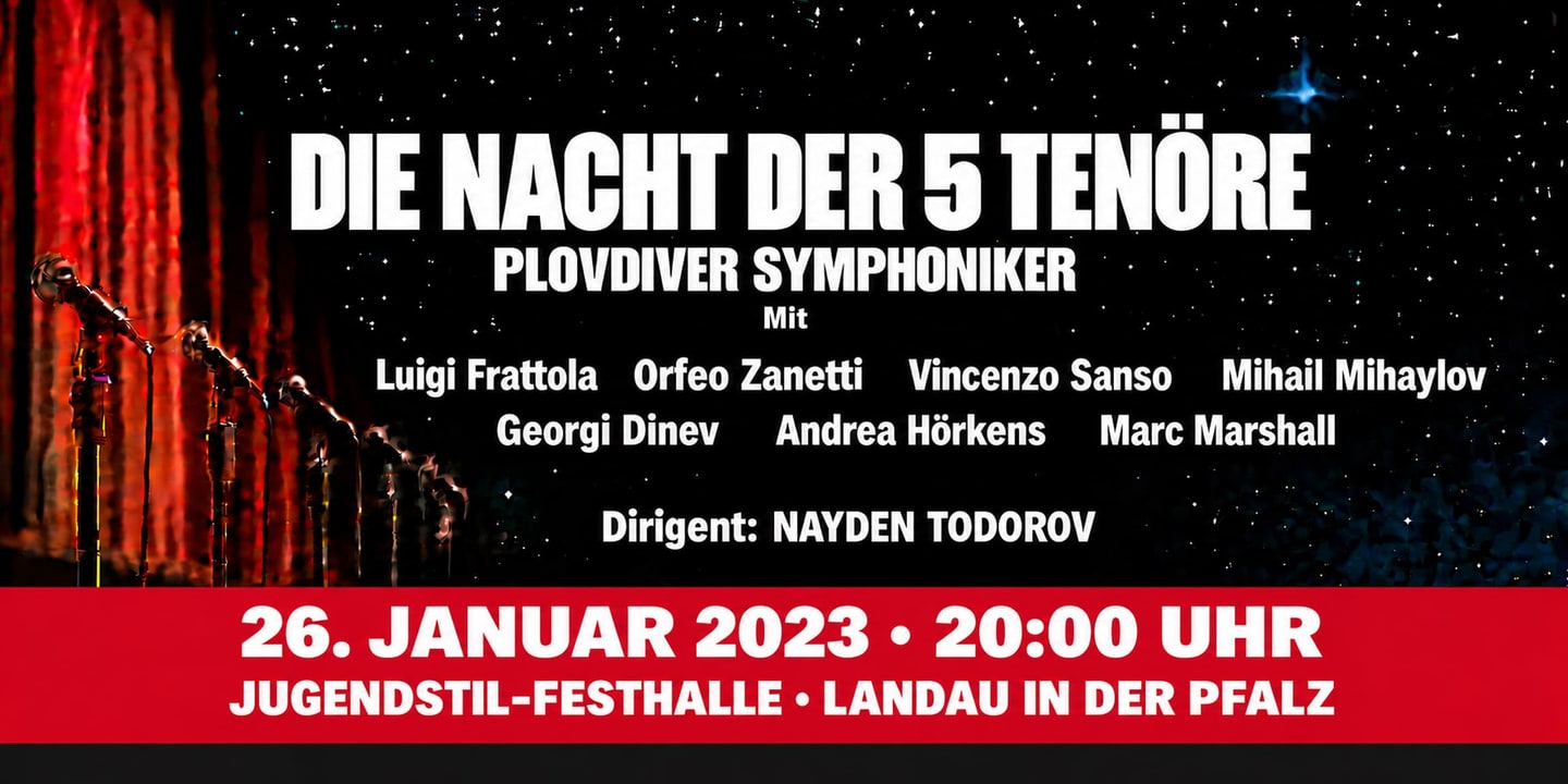Event banner: Die Nacht der 5 Tenöre (26.01.2023)