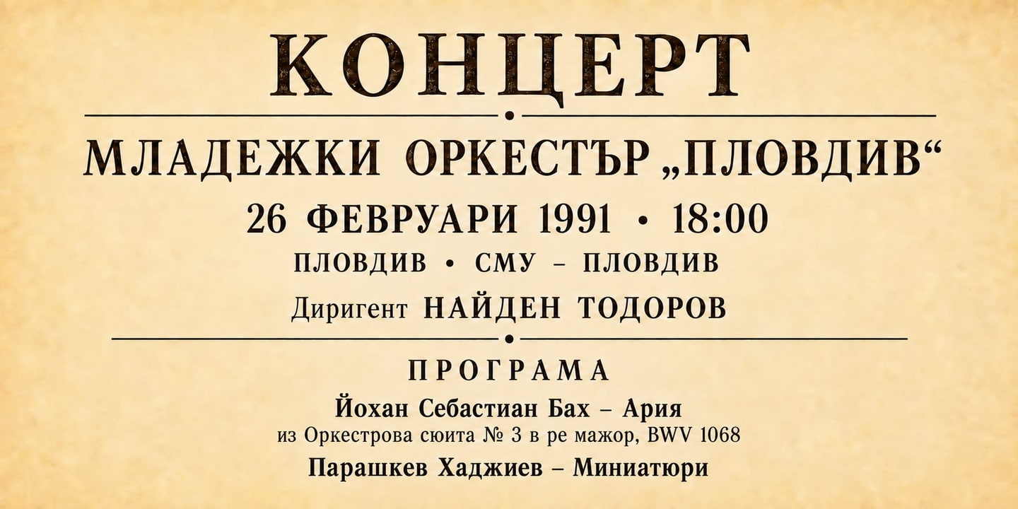 Event banner: Concert with Youth Orchestra Plovdiv (26.02.1991)