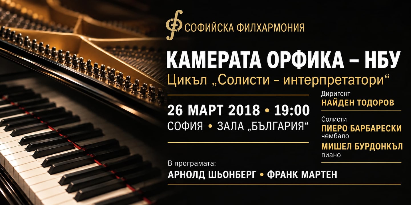 Event banner: Concert of the Camerata Orfica – NBU under the baton of Nayden Todorov (26.03.2018)