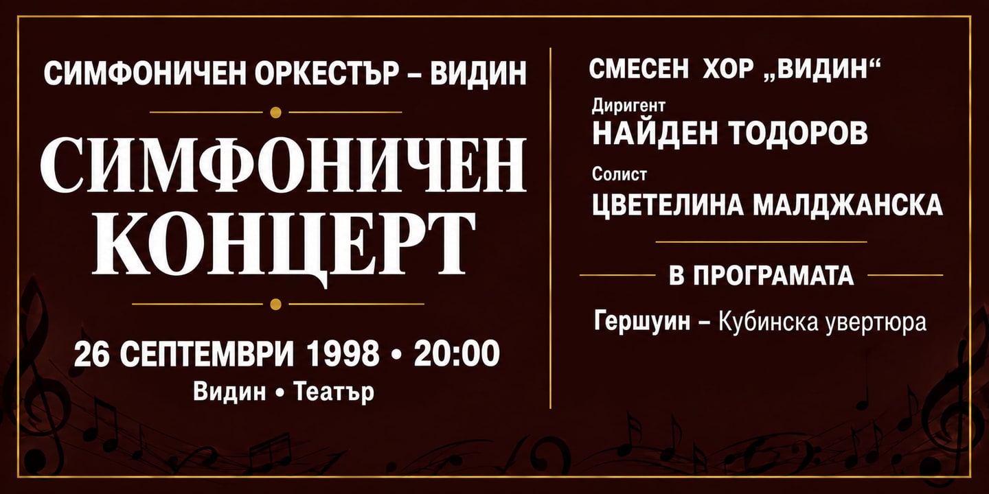 Event banner: Concert with Vidin Symphony Orchestra (26.09.1998)