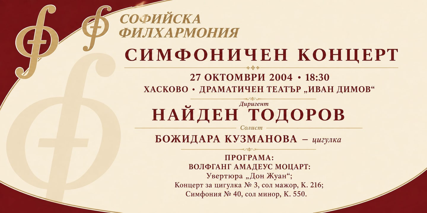 Event banner: Sofia Philharmonic in Haskovo with Nayden Todorov (27.10.2004)
