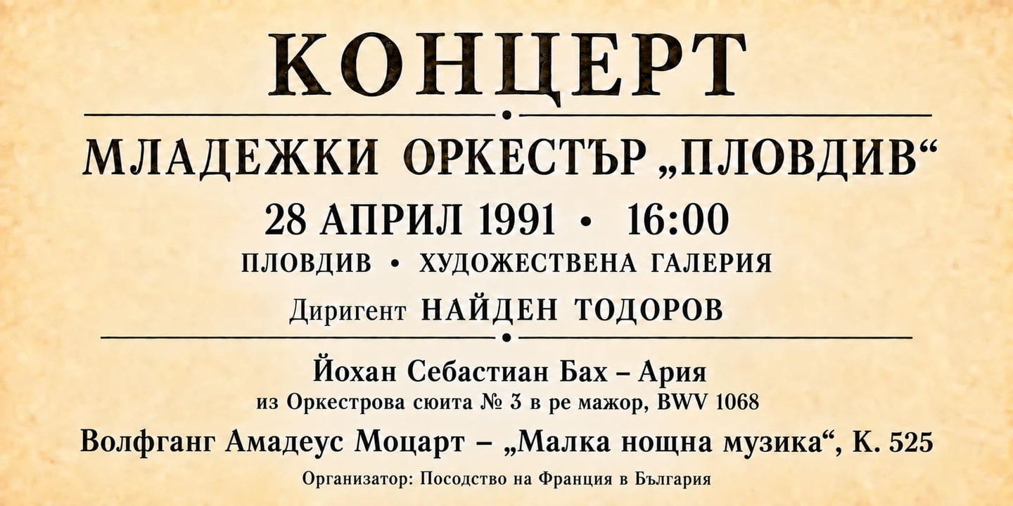 Event banner: Concert with Youth Orchestra Plovdiv (28.04.1991)