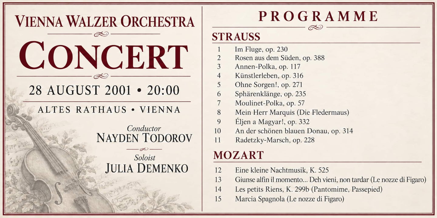 Event banner: Concert with Vienna Walzer Orchestra (28.08.2001)