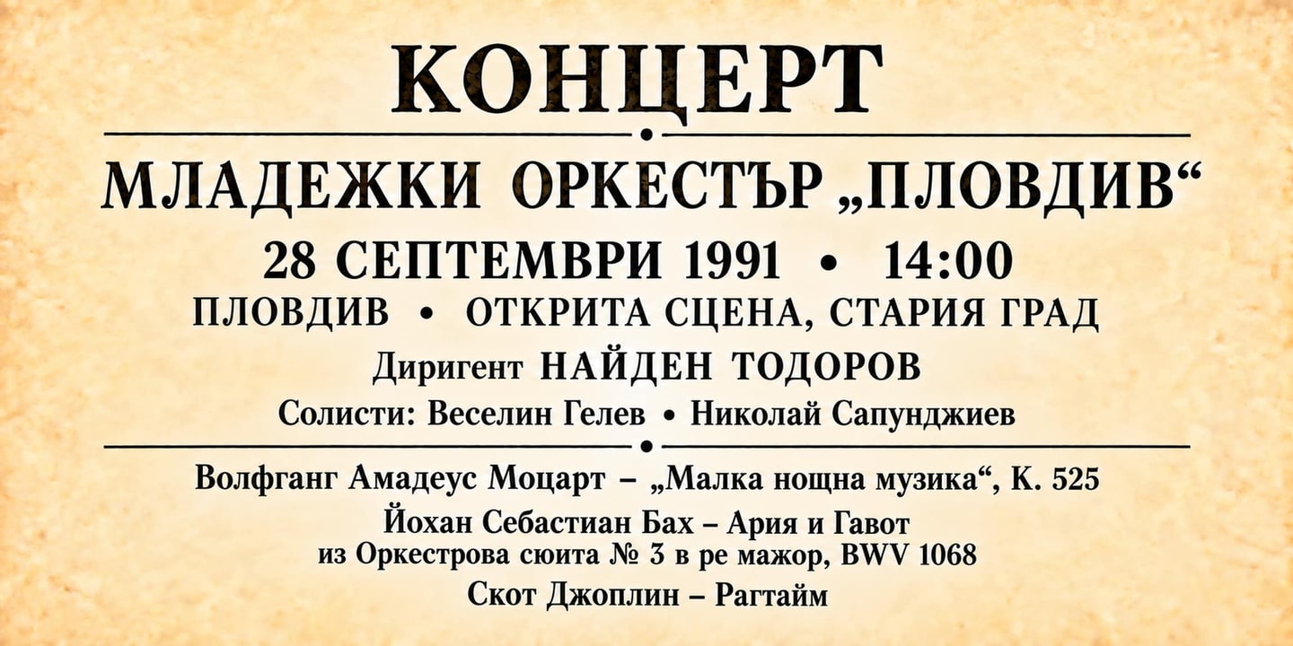 Event banner: Concert with Youth Orchestra Plovdiv (28.09.1991)