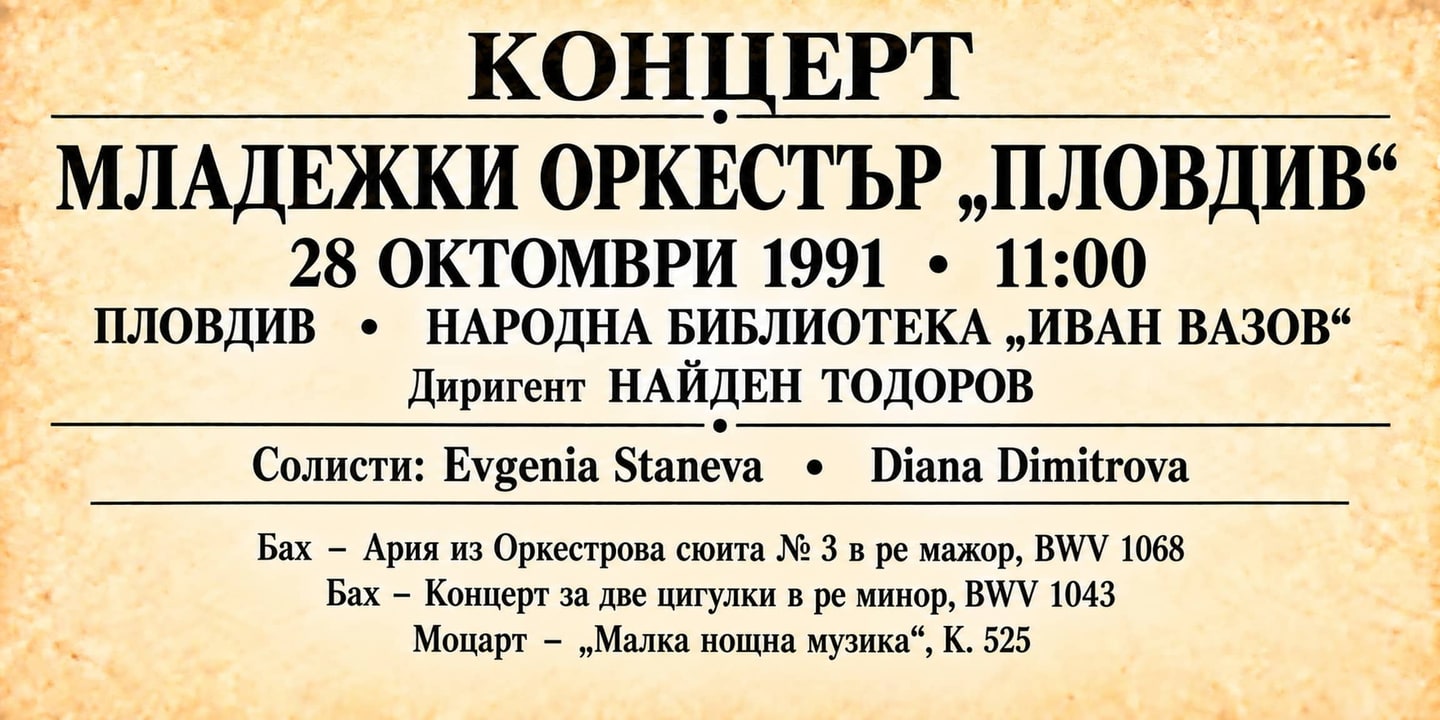 Event banner: Concert with Youth Orchestra Plovdiv (28.10.1991)