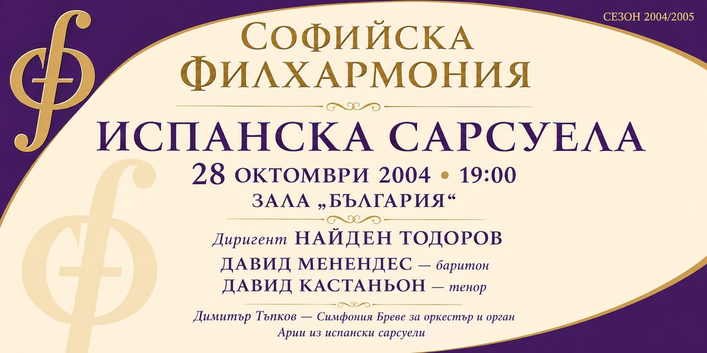 Event banner: Concert – 75 Years Dimitar Tapkov & Spanish Music under the baton of Nayden Todorov (28.10.2004)