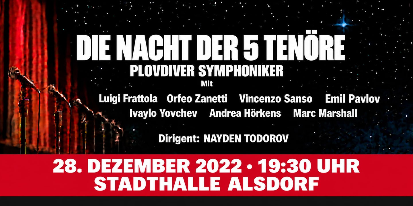 Event banner: Die Nacht der 5 Tenöre (28.12.2022)