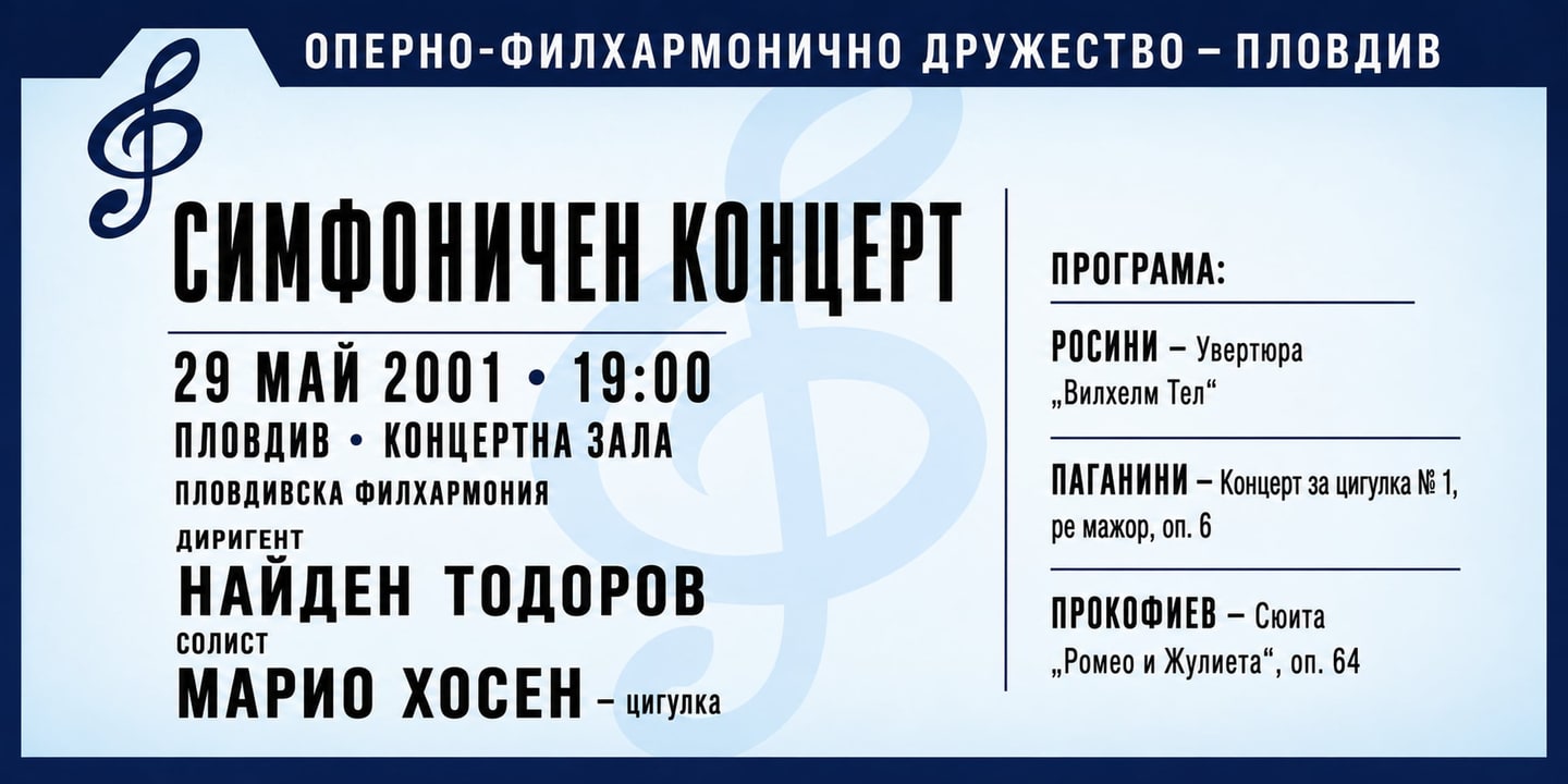 Event banner: Concert with Plovdiv Philharmonic Orchestra (29.05.2001)