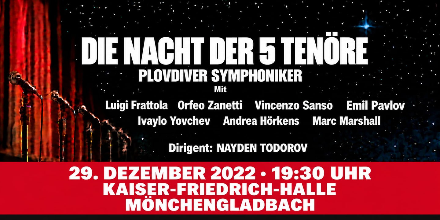 Event banner: Die Nacht der 5 Tenöre (29.12.2022)