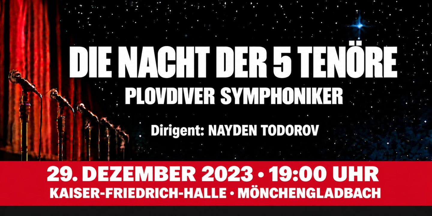 Event banner: Die Nacht der 5 Tenöre (29.12.2023)