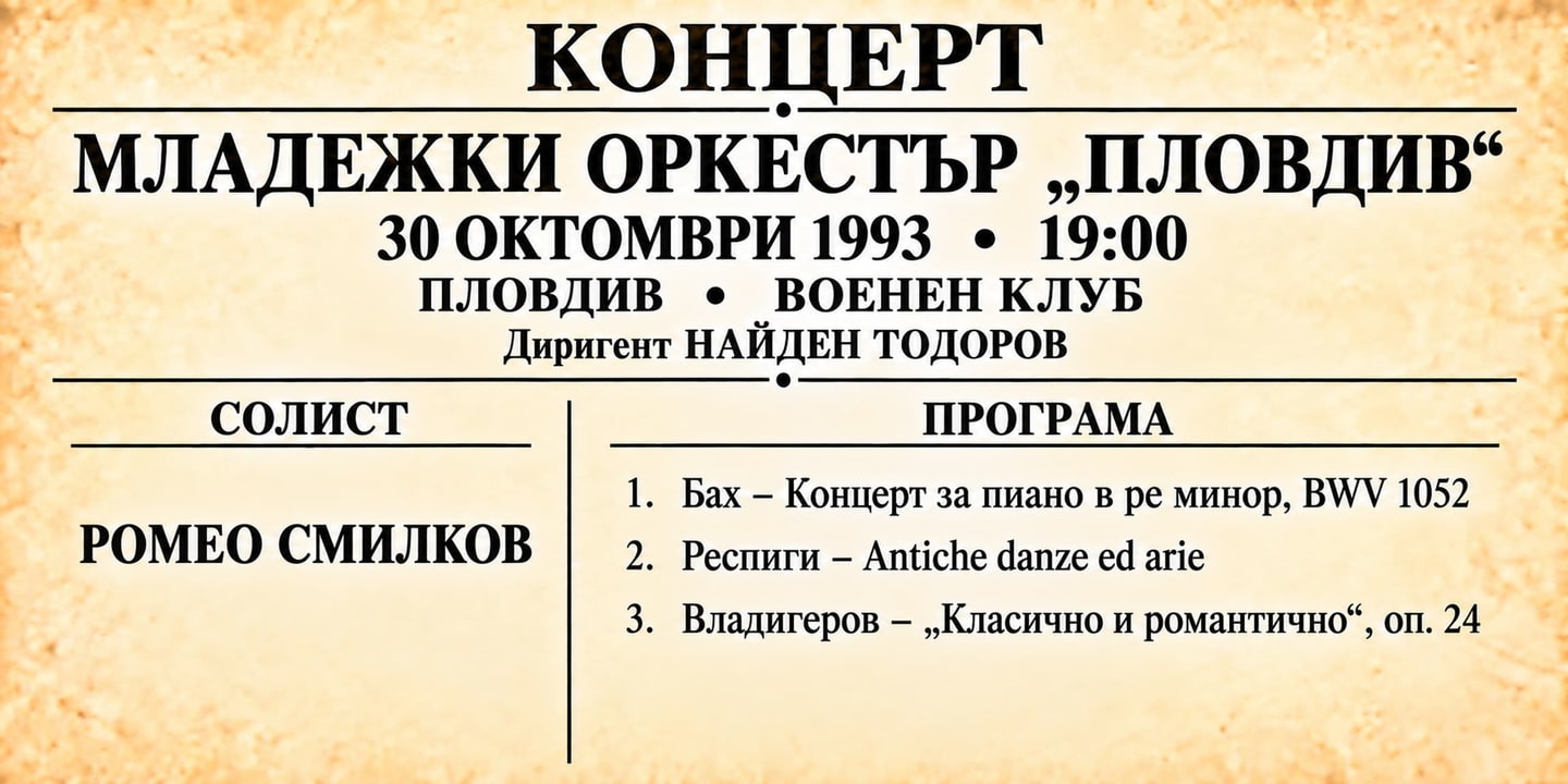 Event banner: Concert with Youth Orchestra Plovdiv (30.10.1993)