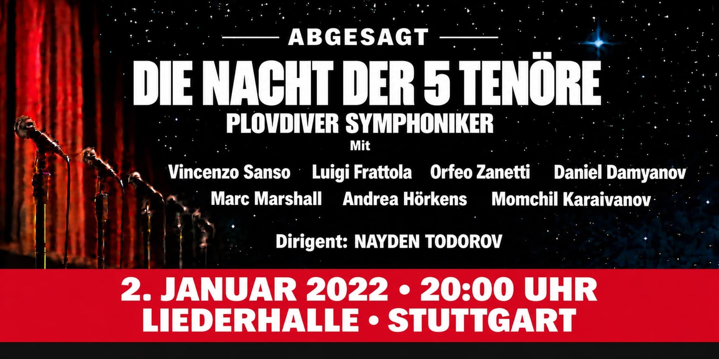 Event banner: Cancelled: Die Nacht der 5 Tenöre 2022 (02.01.2022)