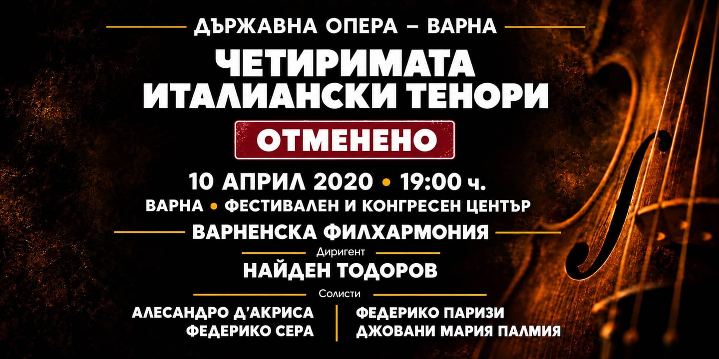 Event banner: Cancelled: The Four Italian Tenors (10.04.2020)