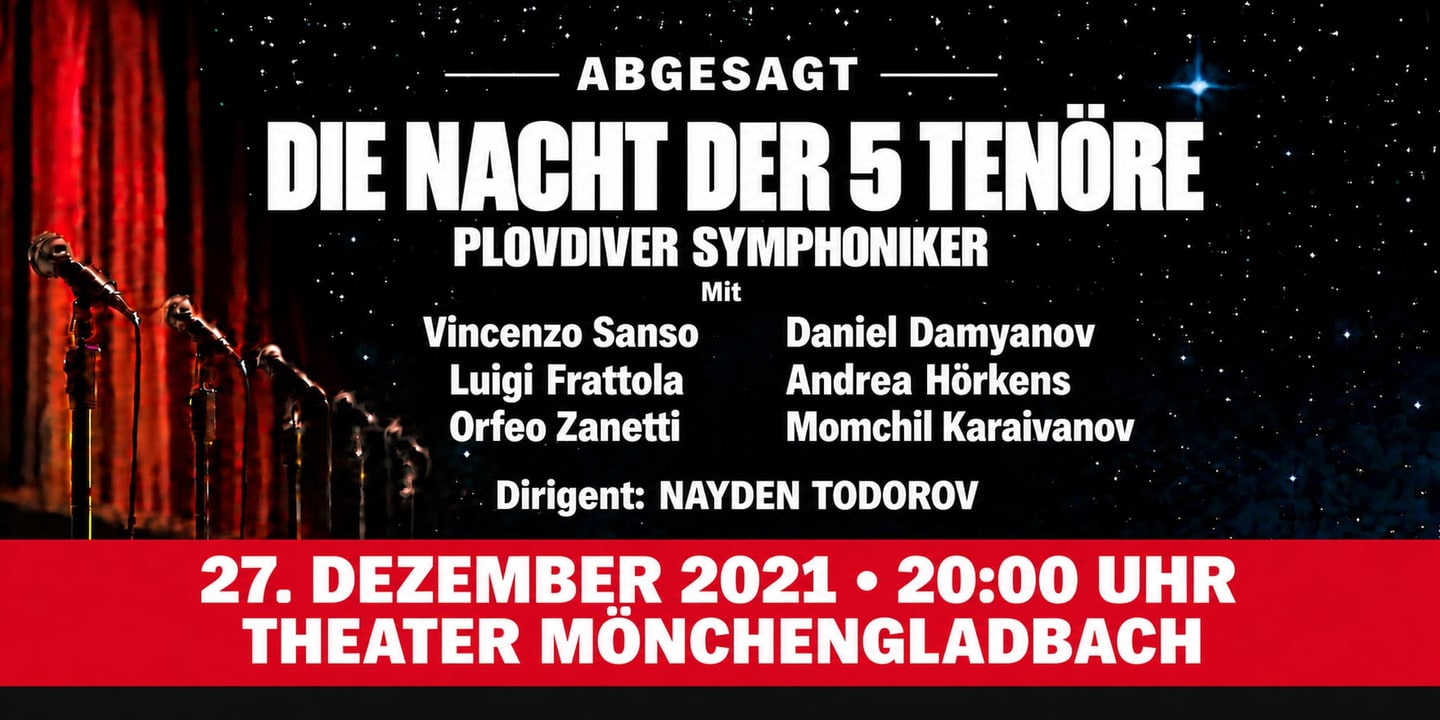 Event banner: Cancelled: Die Nacht der 5 Tenöre 2021 (27.12.2021)